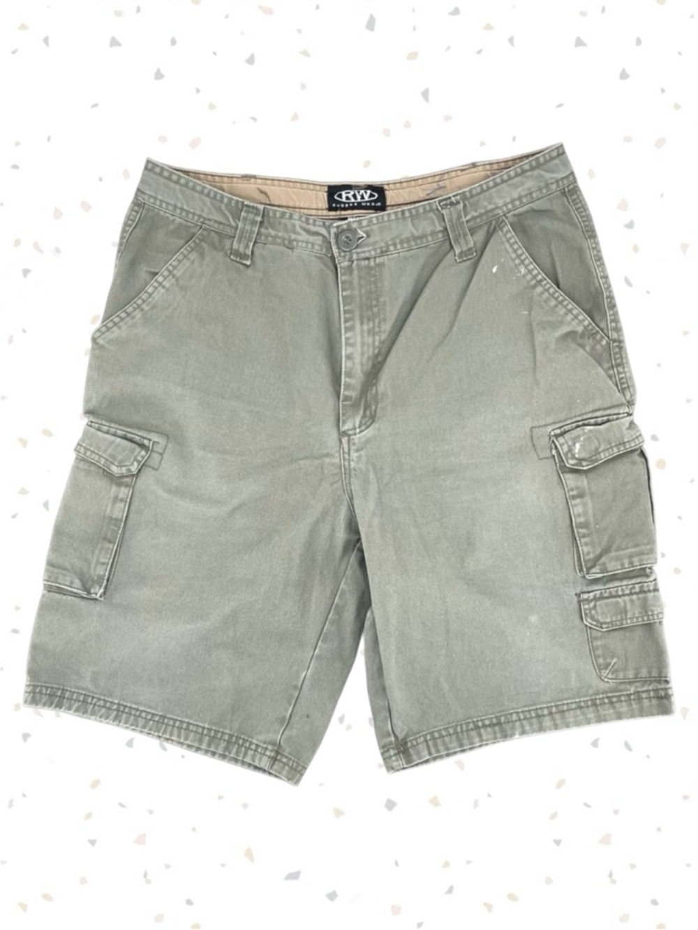 Rugged Wear Cargo Shorts Olive Khaki Green Thrashed Summer Job Workwear Size 36